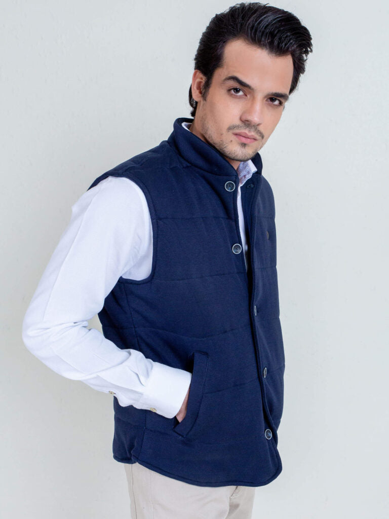 Navy Blue Knitted Sleeveless Vest