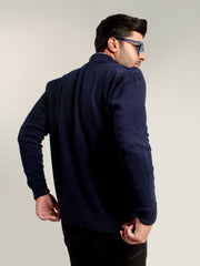Navy Blue Knitted Textured Zipper