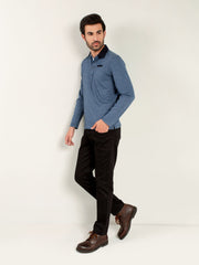 Navy Blue Mercerized Full Sleeves Polo Shirt