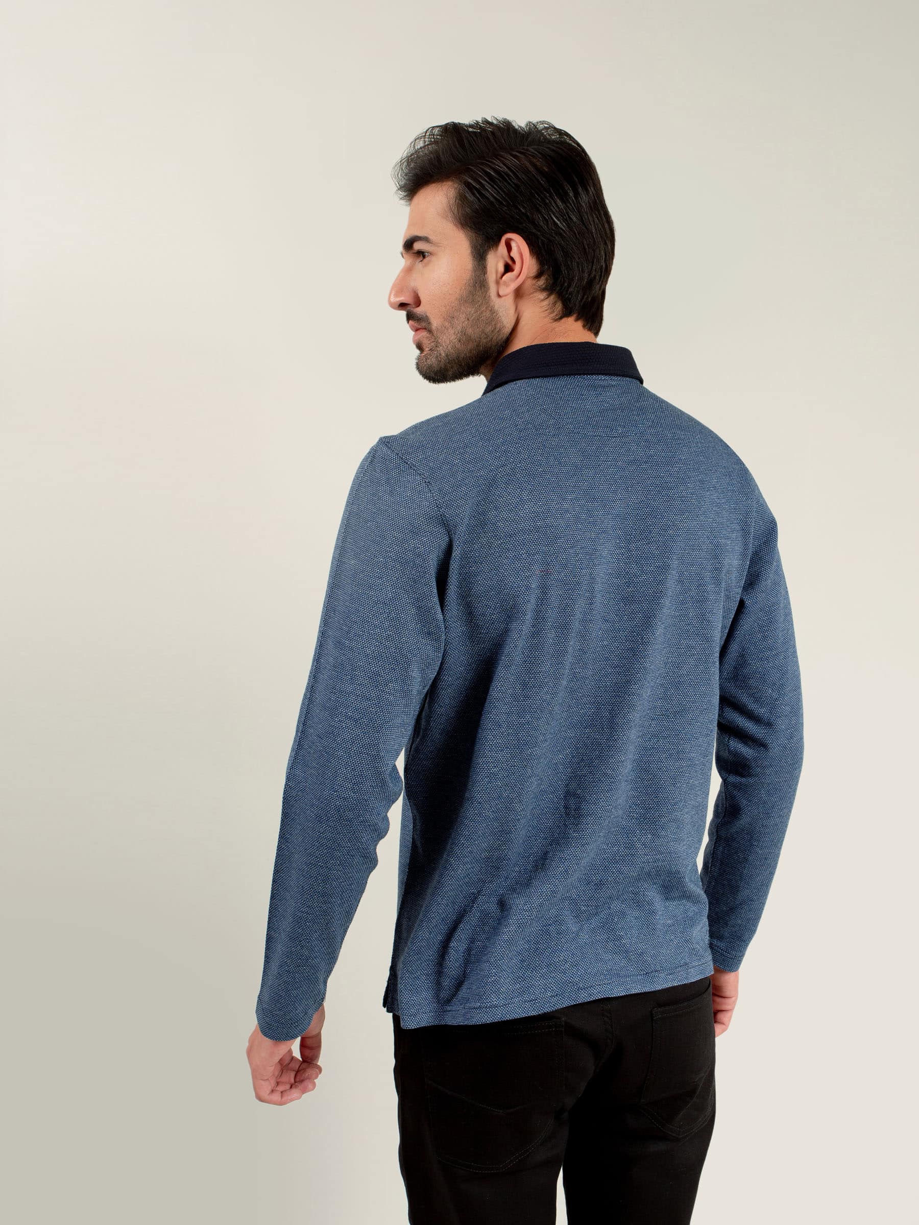 Navy Blue Mercerized Full Sleeves Polo Shirt