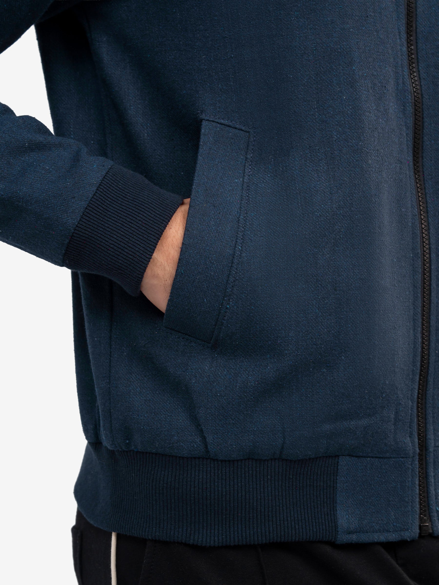 Navy Blue Mock Neck Zipper Jacket