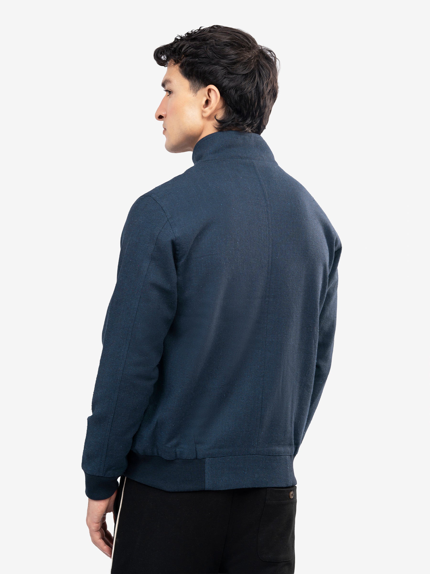 Navy Blue Mock Neck Zipper Jacket