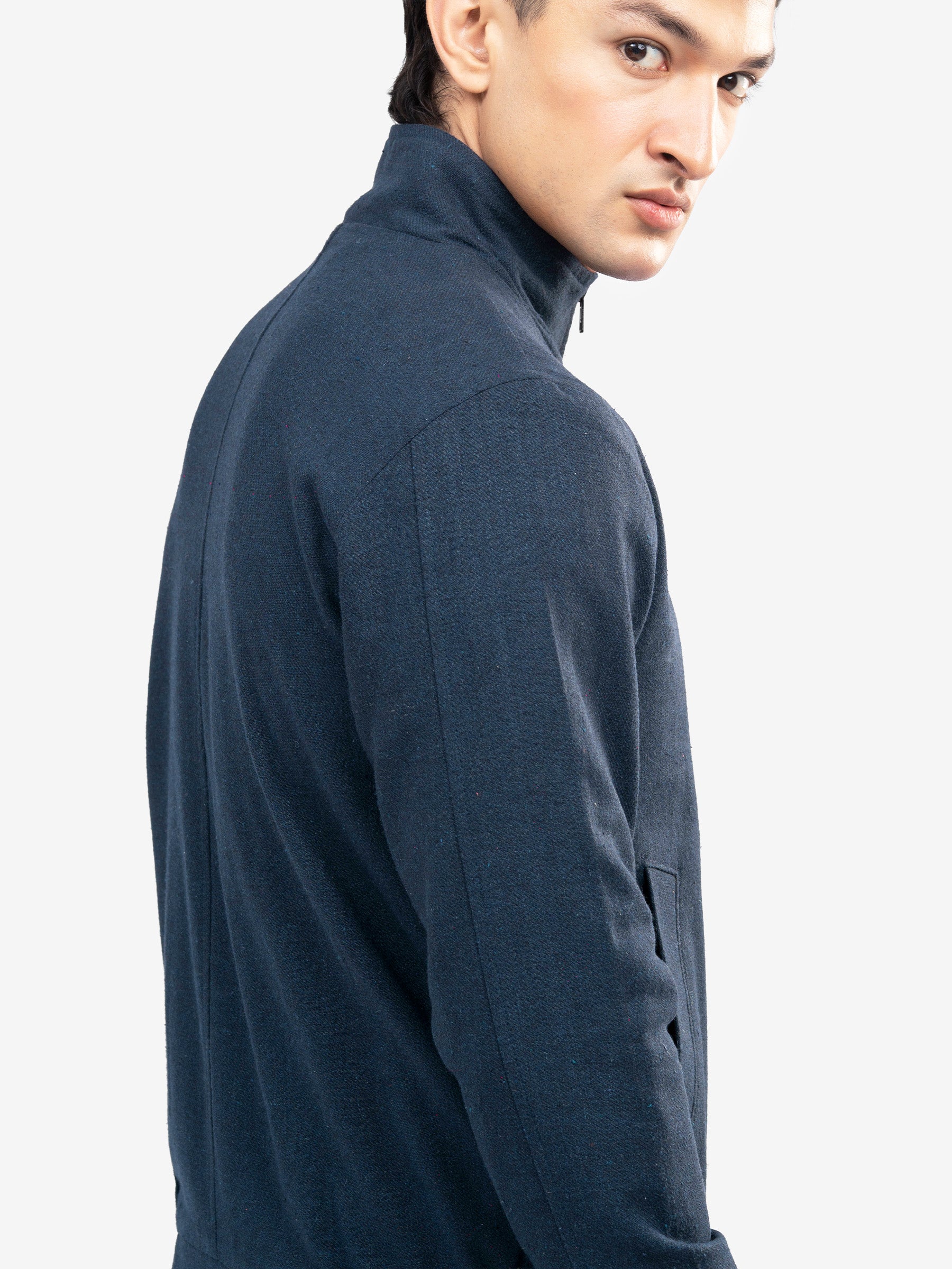Navy Blue Mock Neck Zipper Jacket