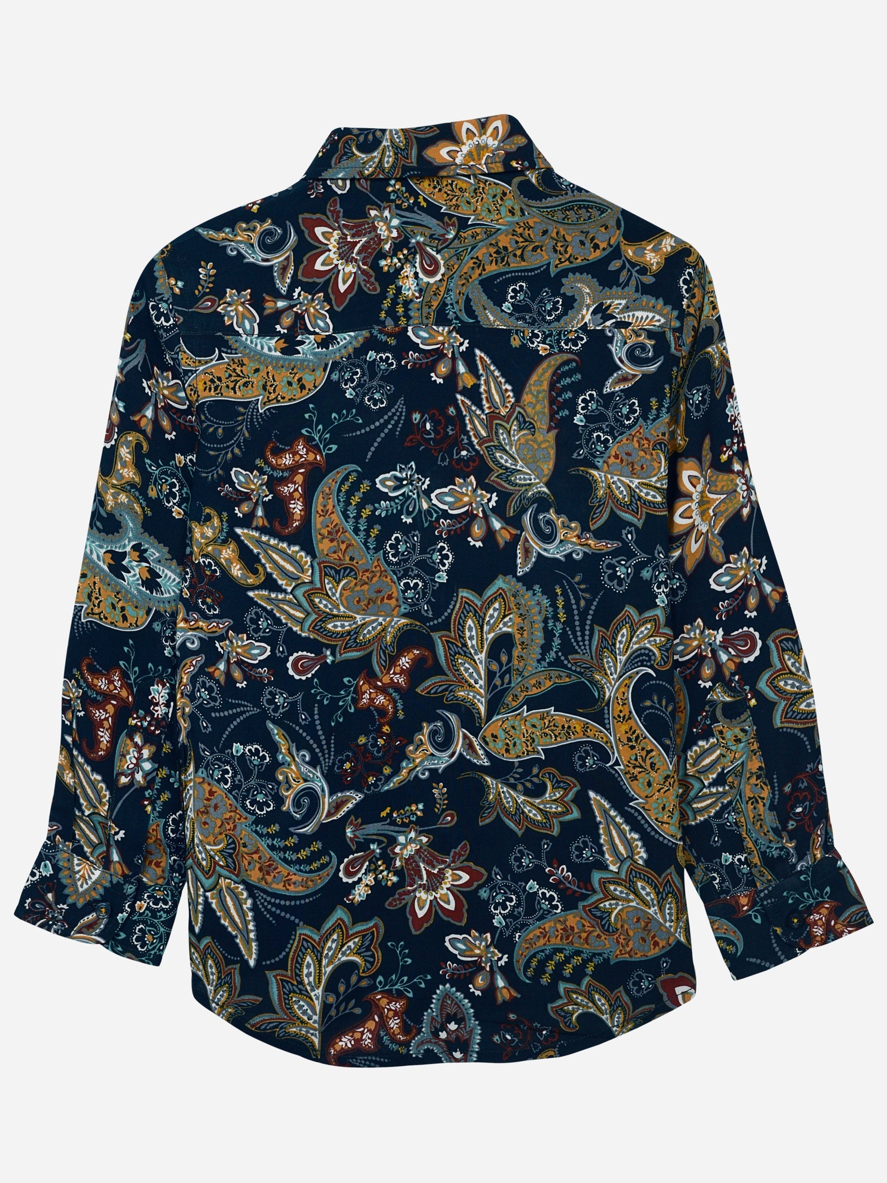 Navy Blue & Mustard Paisley Printed Casual Shirt