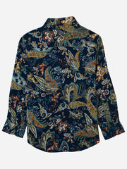 Navy Blue & Mustard Paisley Printed Casual Shirt