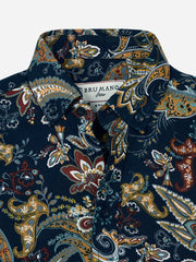 Navy Blue & Mustard Paisley Printed Casual Shirt