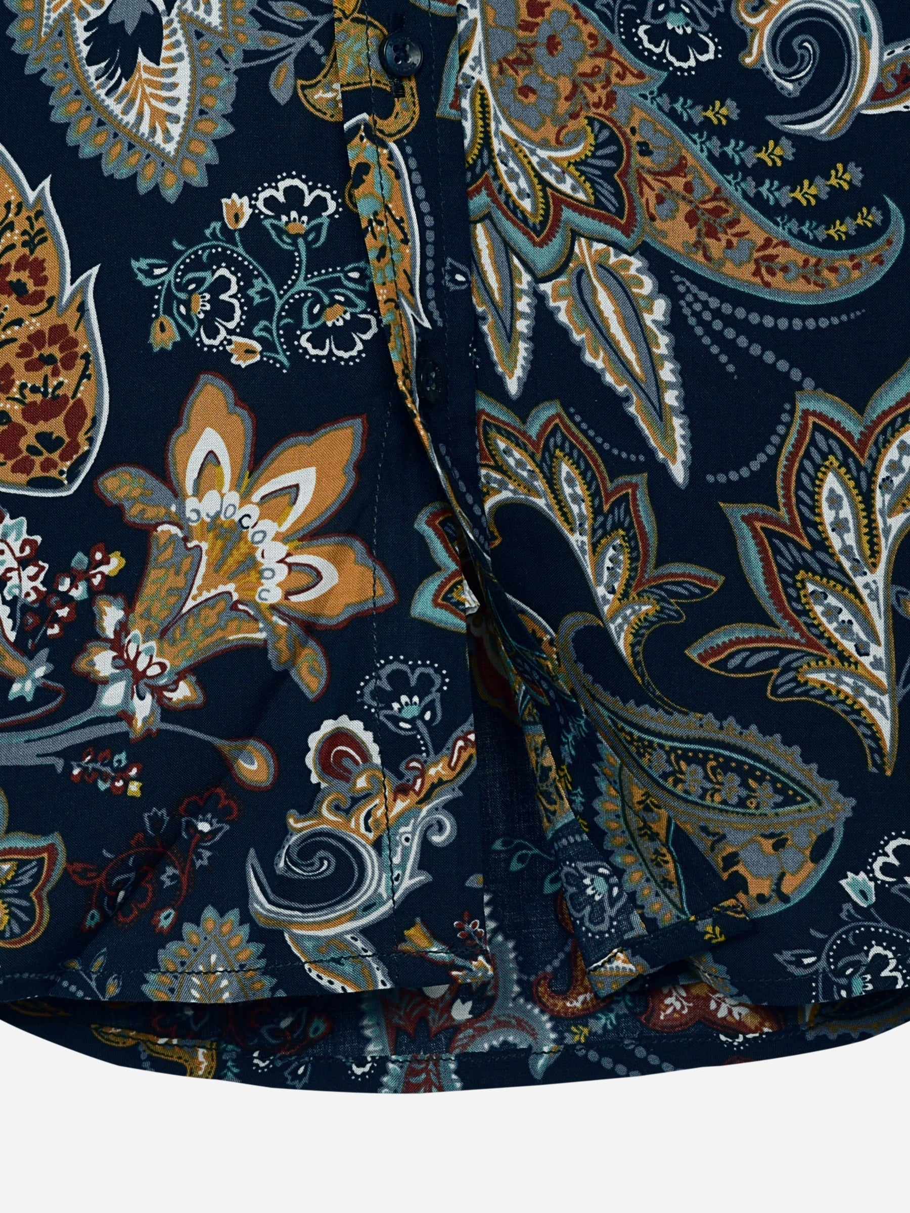 Navy Blue & Mustard Paisley Printed Casual Shirt