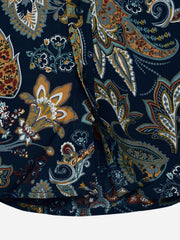 Navy Blue & Mustard Paisley Printed Casual Shirt