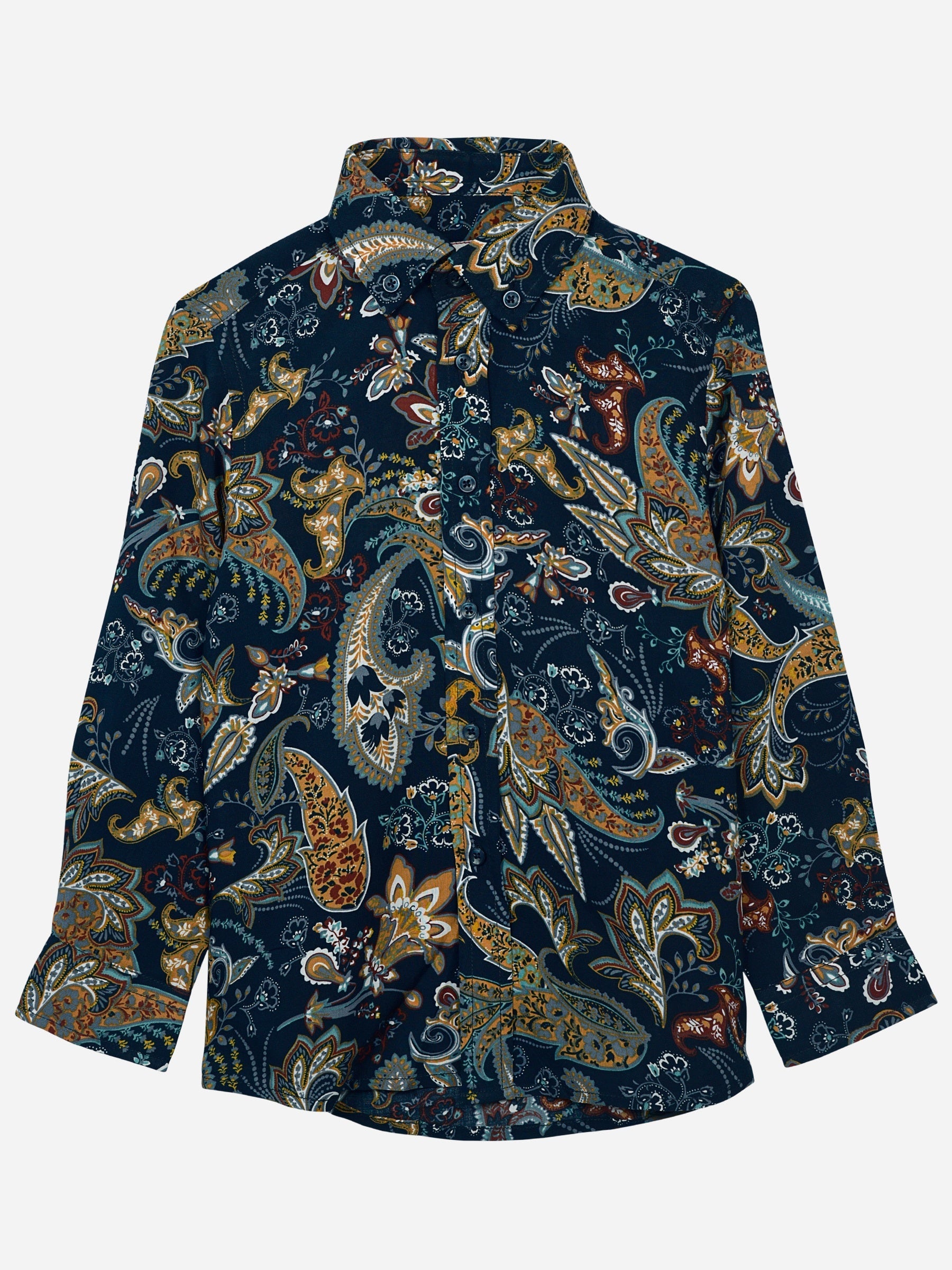Navy Blue & Mustard Paisley Printed Casual Shirt