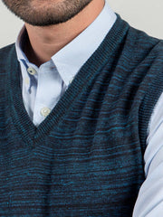 Navy Blue Patterned Sleeveless V-Neck Sweater