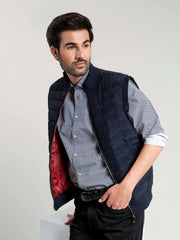 Navy Blue Ribbed Sleeveless Jacket