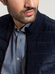 Navy Blue Ribbed Sleeveless Jacket