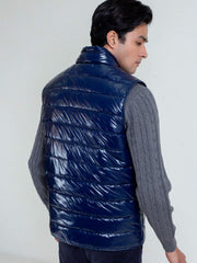 Navy Blue Shiny Puffer Sleeveless Vest