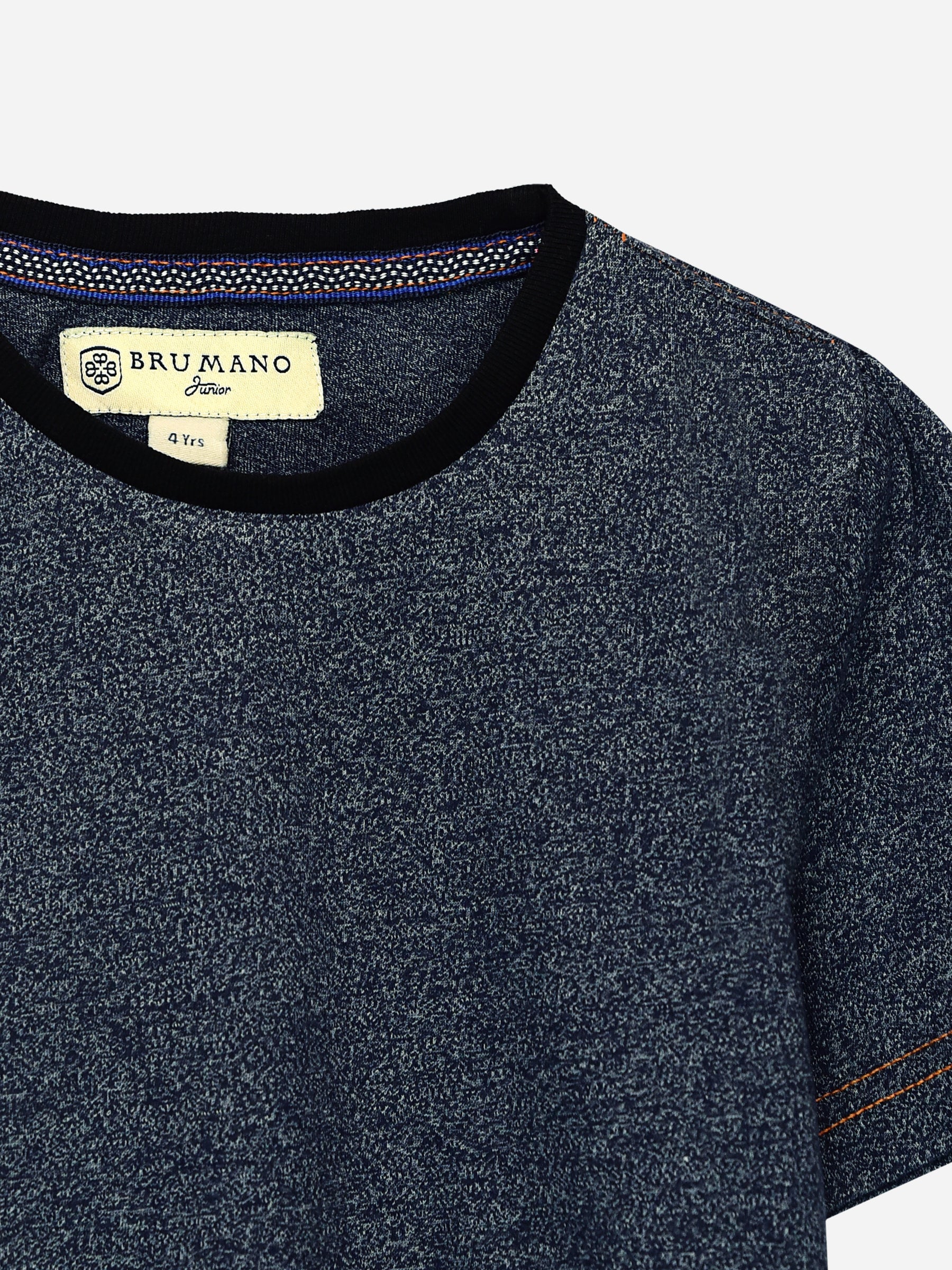 Navy Blue Short Sleeves Marl Casual T-Shirt