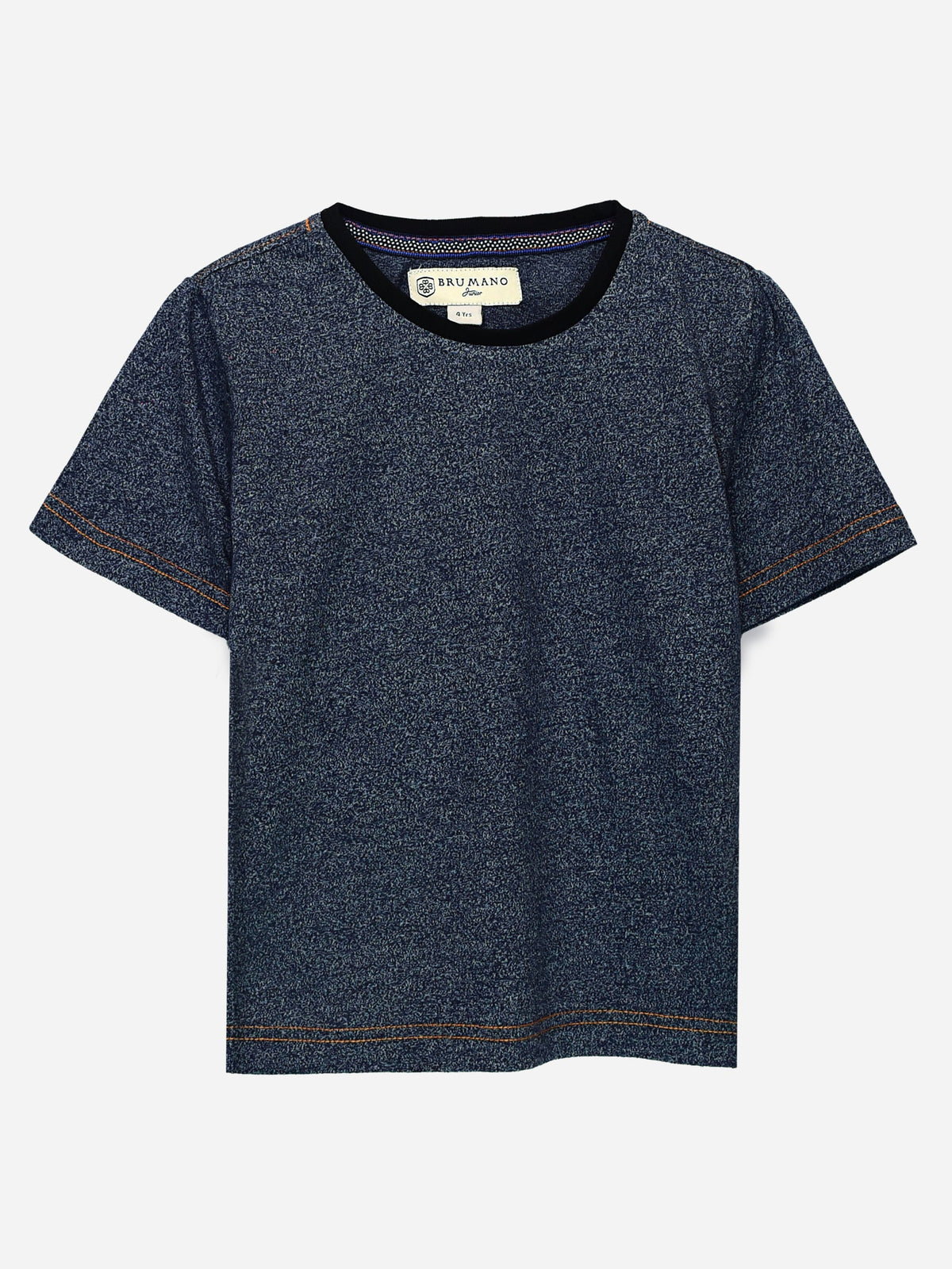Navy Blue Short Sleeves Marl Casual T-Shirt