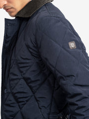 Navy Blue Sportsquilt Long Jacket With Corduroy Collar