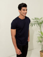 Navy Blue Textured Mercerized T-Shirt
