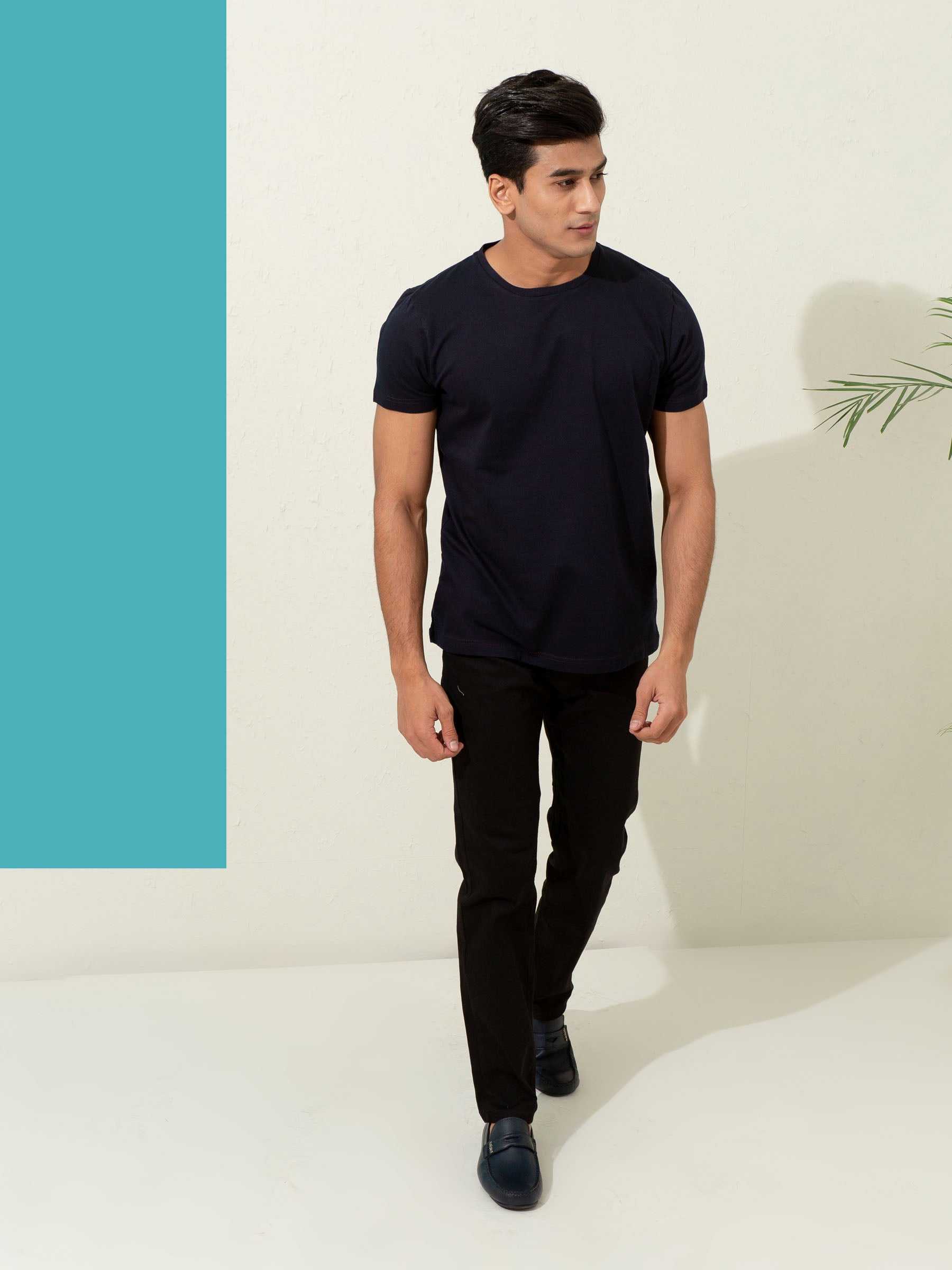 Navy Blue Textured Mercerized T-Shirt