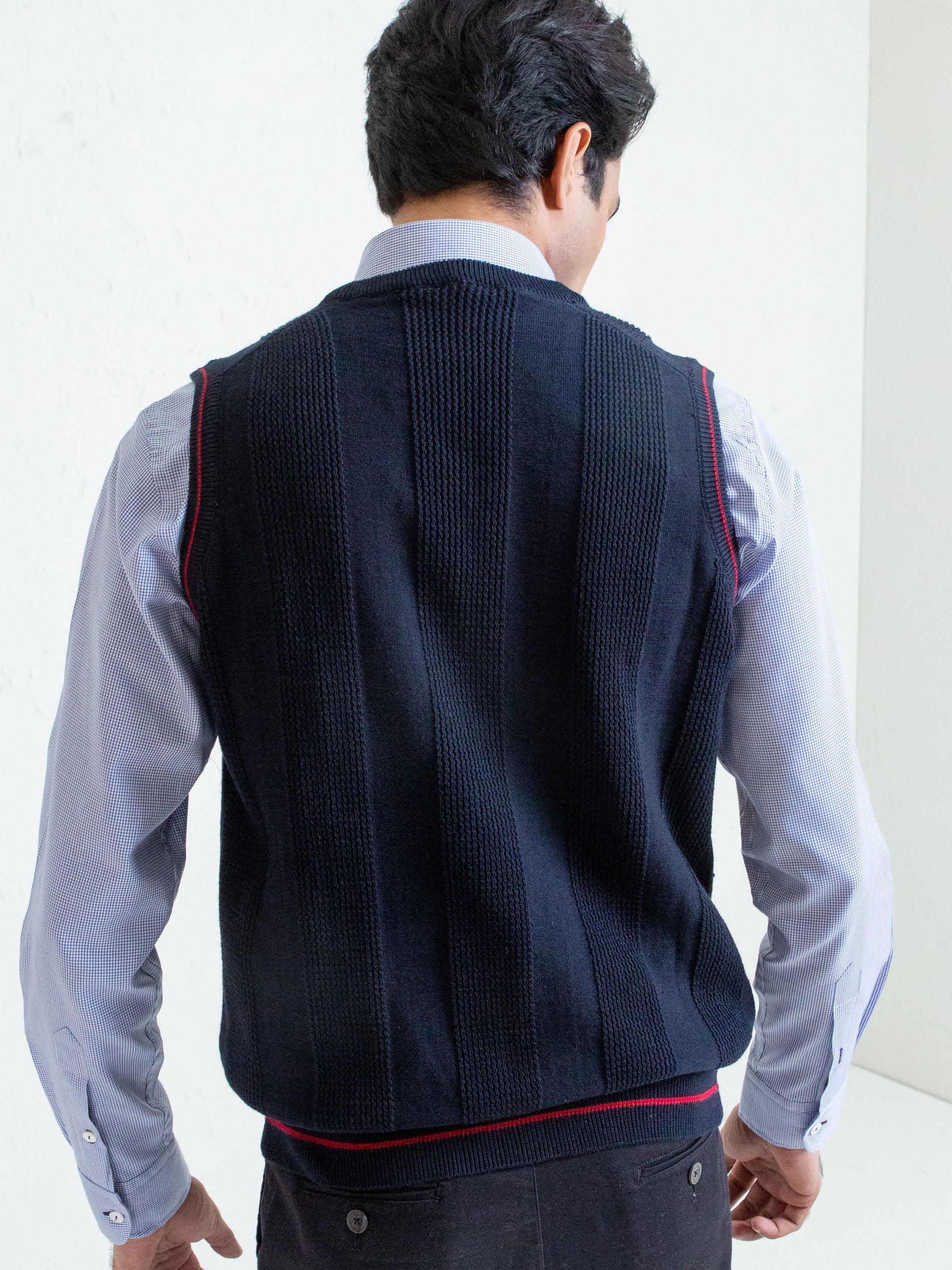 Navy Blue Textured Sleeveless Sweater
