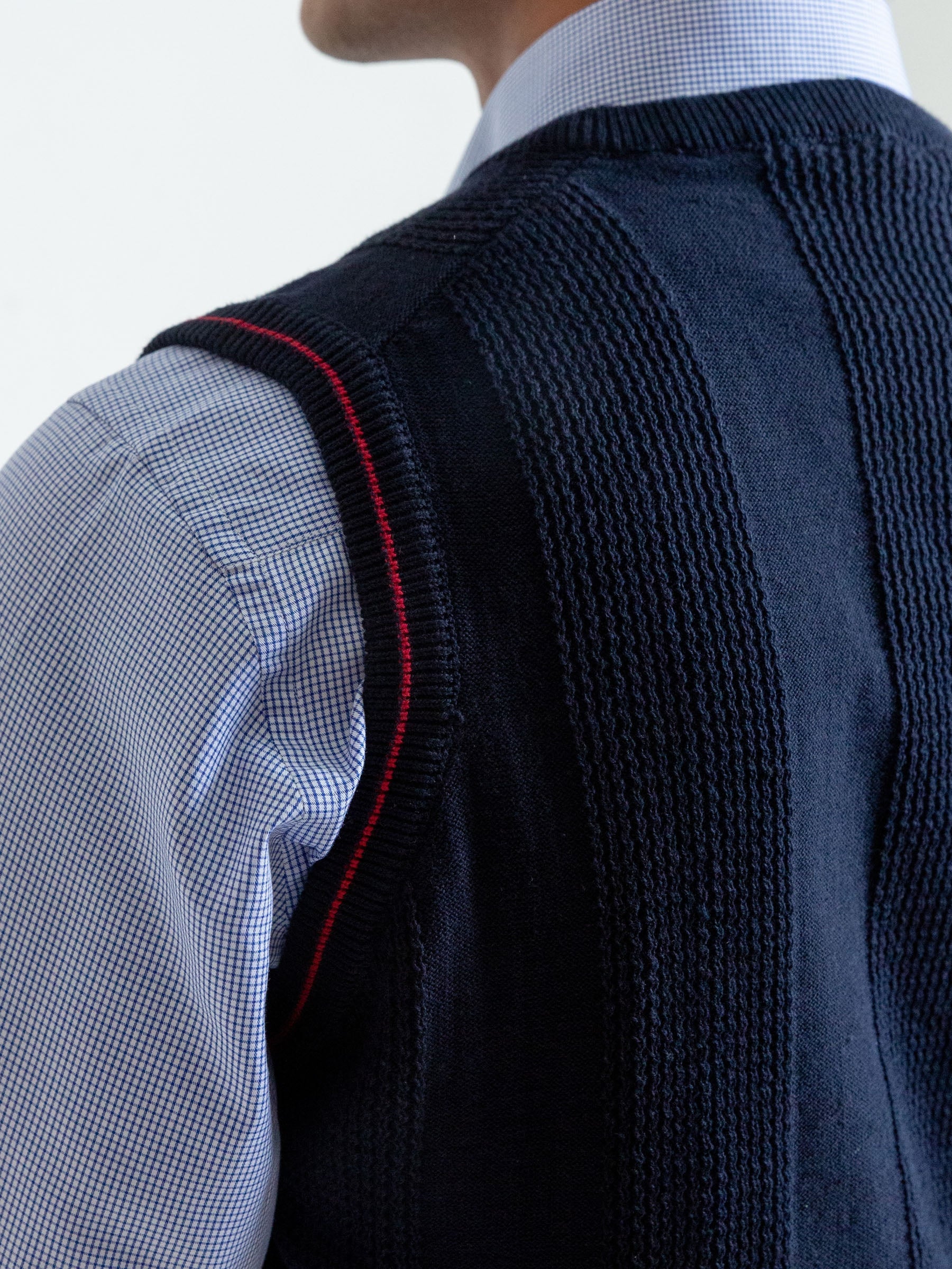 Navy Blue Textured Sleeveless Sweater