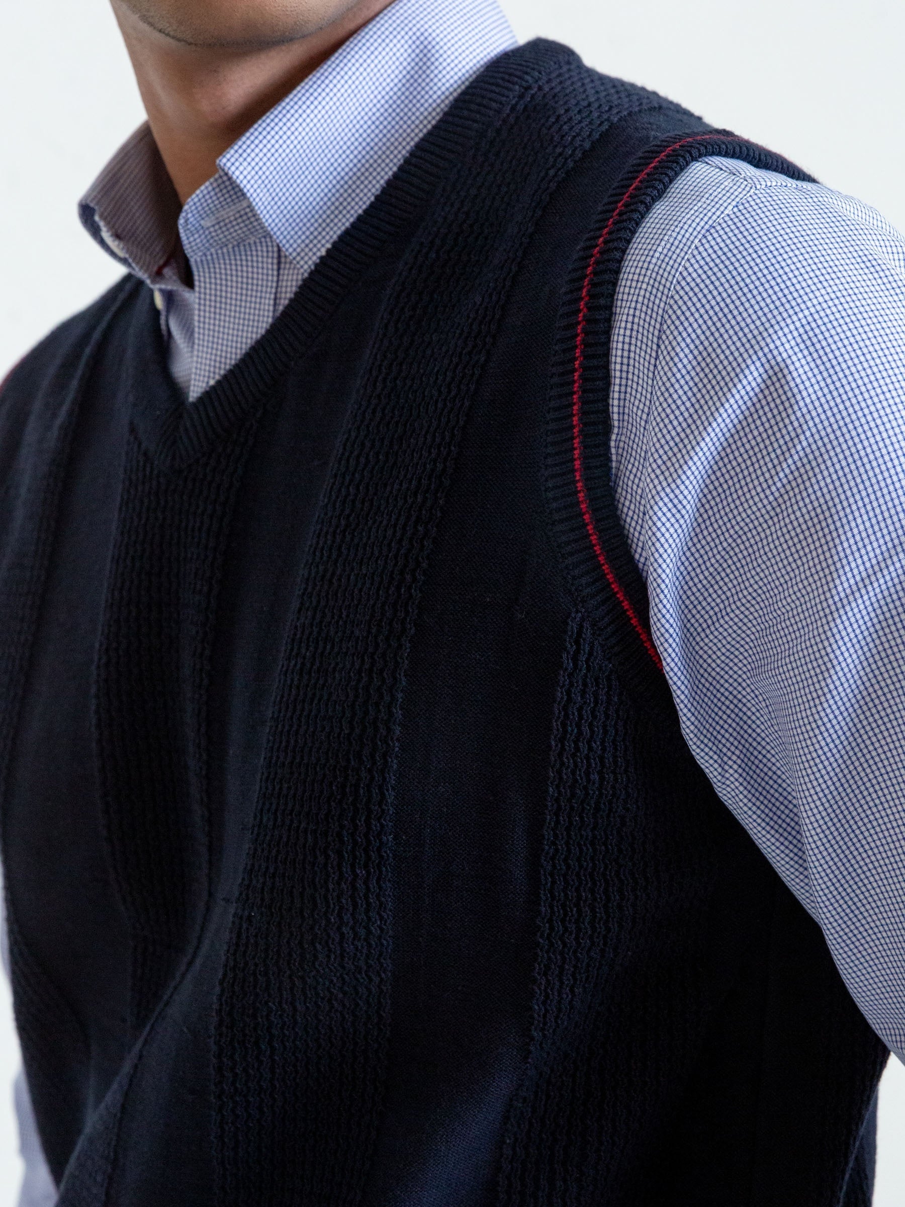 Navy Blue Textured Sleeveless Sweater