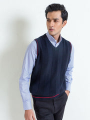 Navy Blue Textured Sleeveless Sweater
