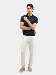 Navy Blue V-Placket Flat Knit Polo
