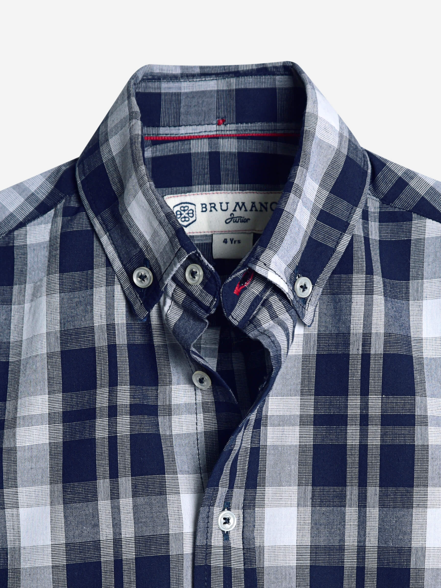 Navy Blue & White Long Sleeve Checkered Shirt