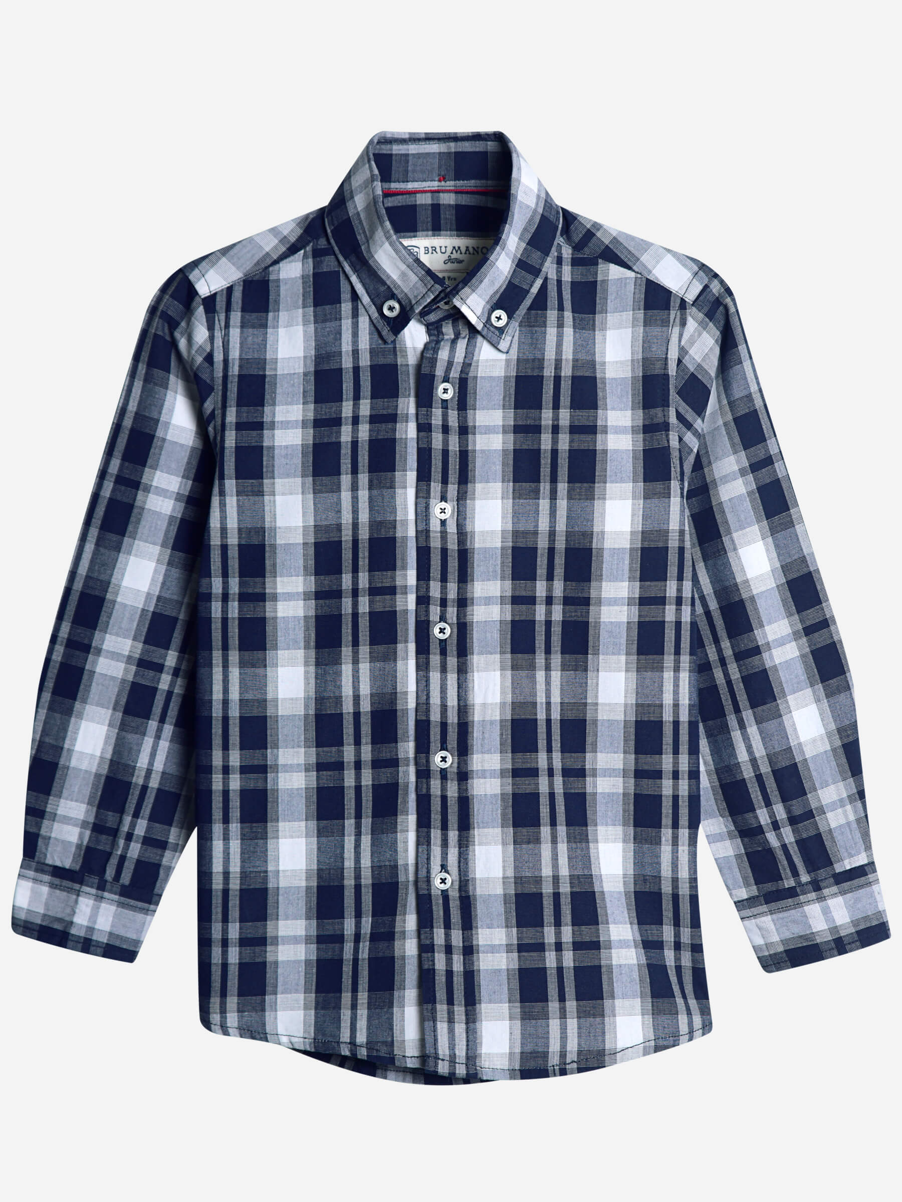 Navy Blue & White Long Sleeve Checkered Shirt