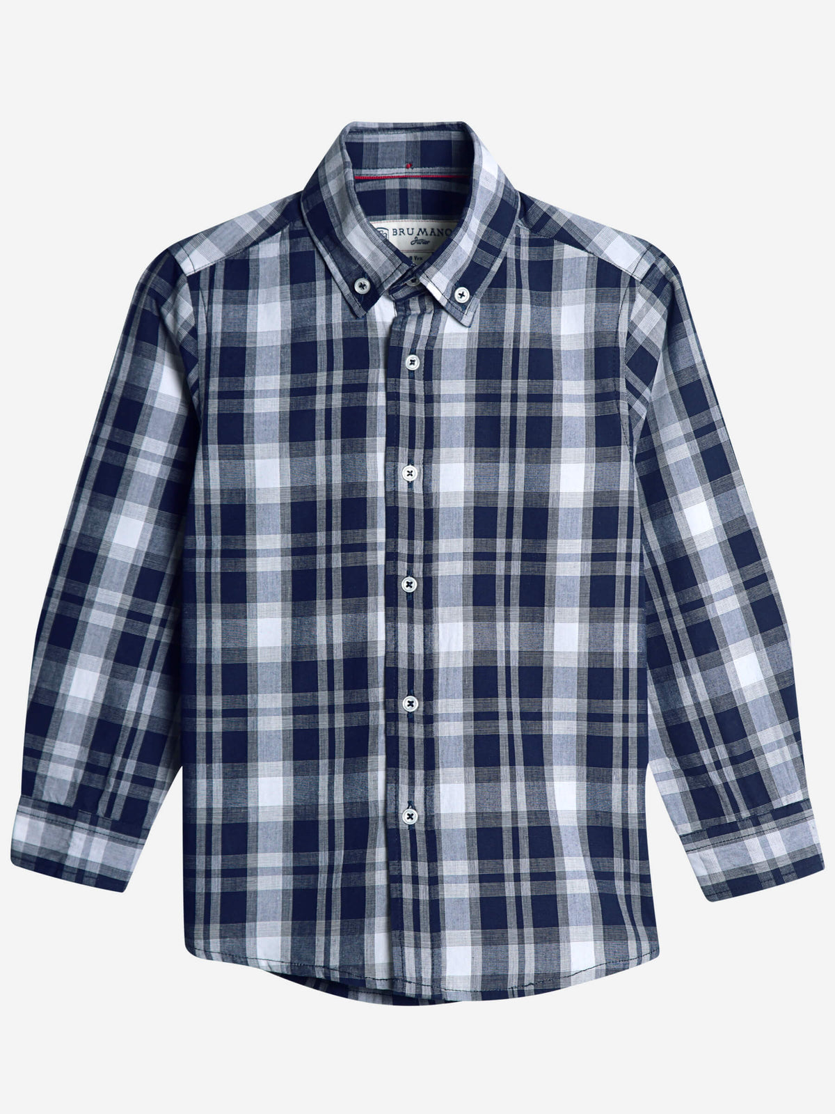 Navy Blue & White Long Sleeve Checkered Shirt