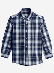 Navy Blue & White Long Sleeve Checkered Shirt