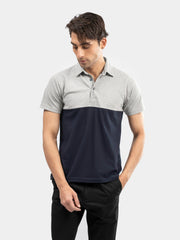 Navy Blue & Heather Grey Self Collar Polo