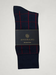 Navy & Burgundy Checkered Mercerized Socks
