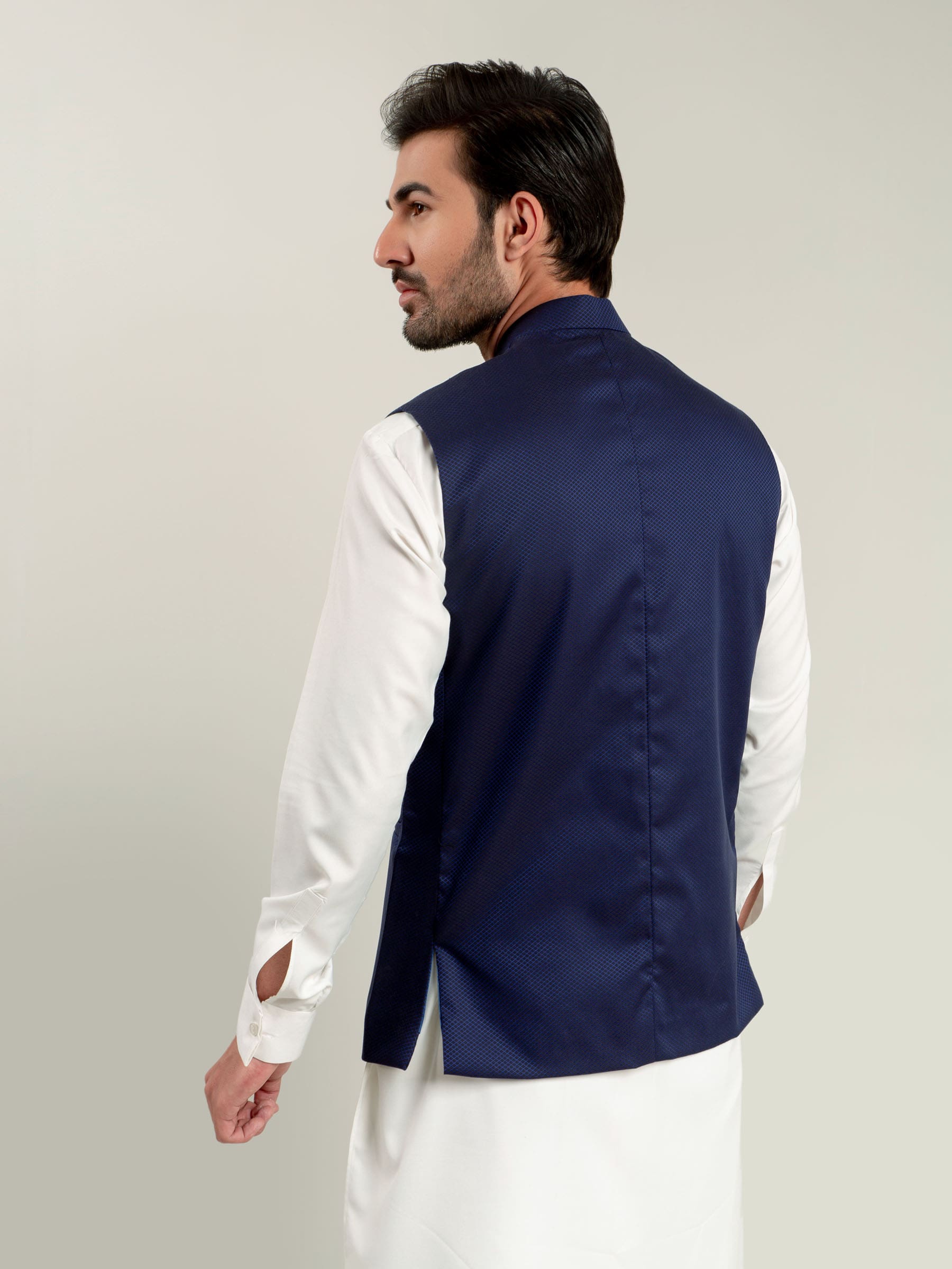 Navy Diamond Patterned Waistcoat