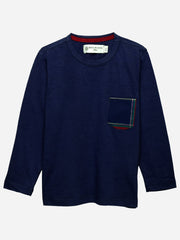 Navy Full Sleeve T-Shirt With Contrasting Pocket