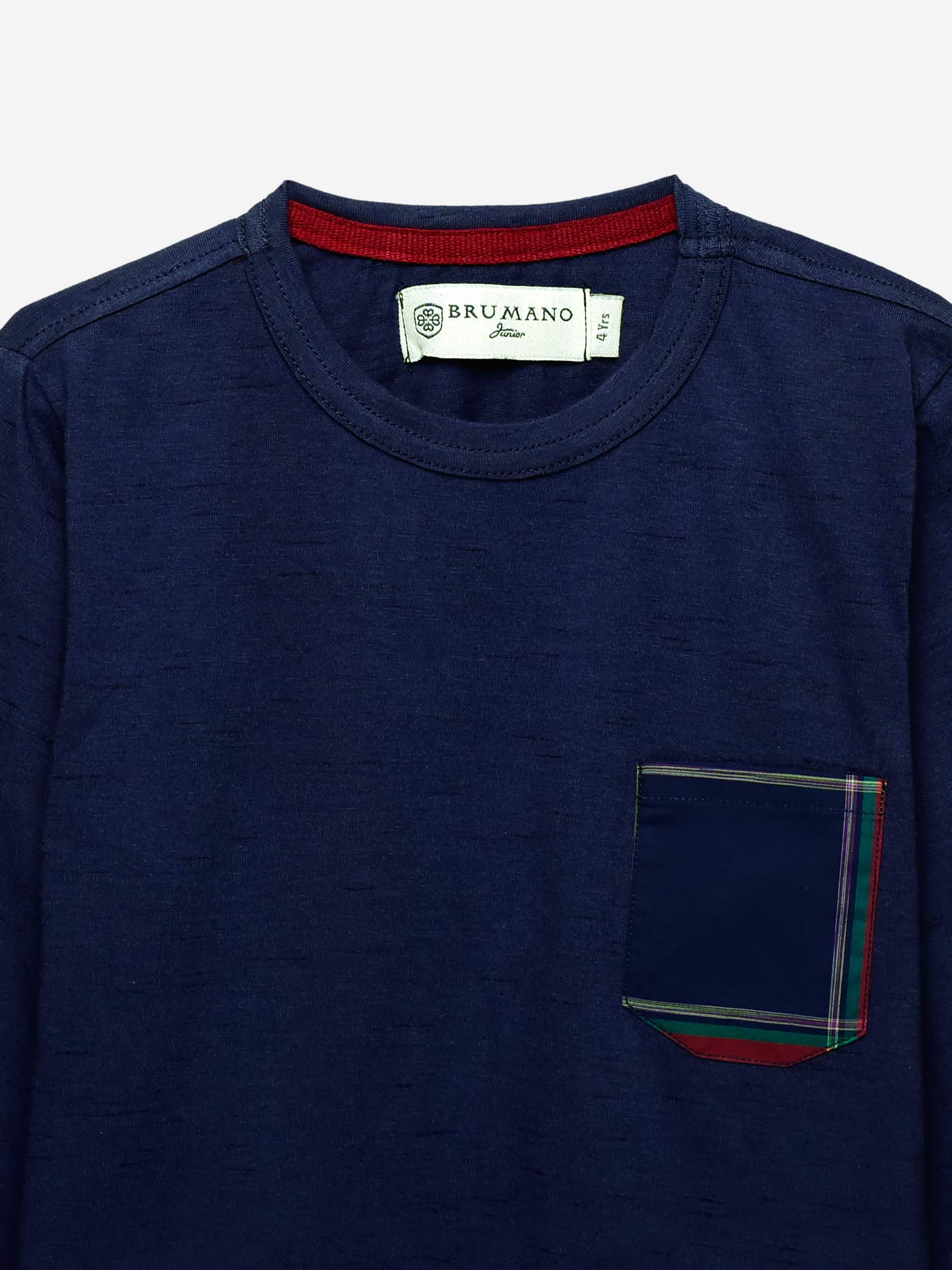 Navy Full Sleeve T-Shirt With Contrasting Pocket