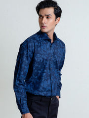 Navy Indigo Dyed Floral Printed Shirt