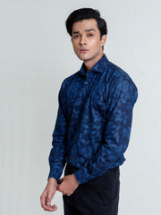 Navy Indigo Dyed Floral Printed Shirt