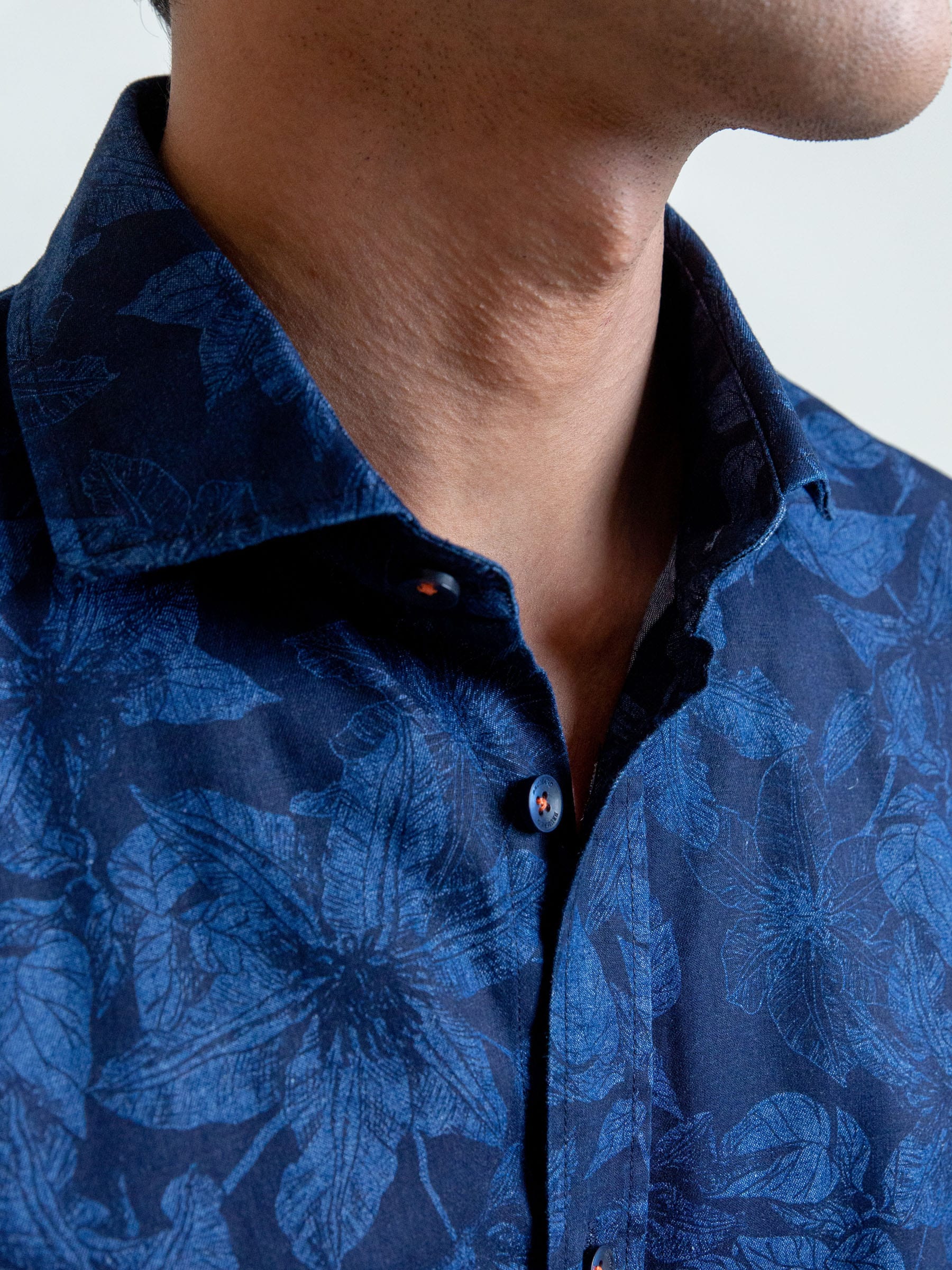 Navy Indigo Dyed Floral Printed Shirt