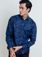 Navy Indigo Dyed Floral Printed Shirt