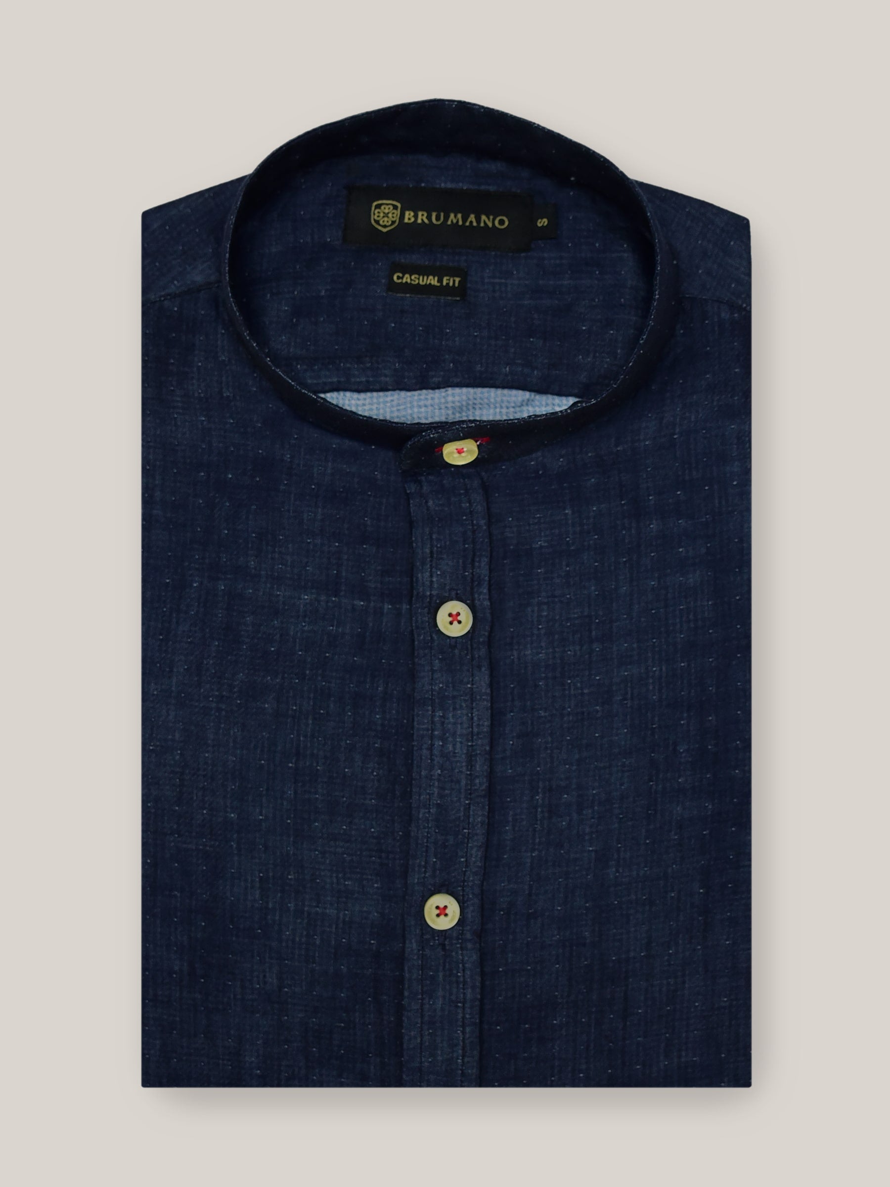 Navy Mao Collar Half Sleeve Shirt