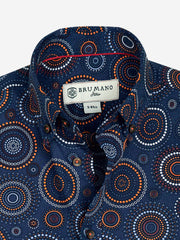 Navy & Orange Circle Printed Casual Shirt