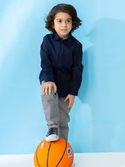 Navy Satin Long Sleeve Formal Shirt - Junior
