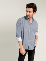 Navy & White Geometric Printed Shirt