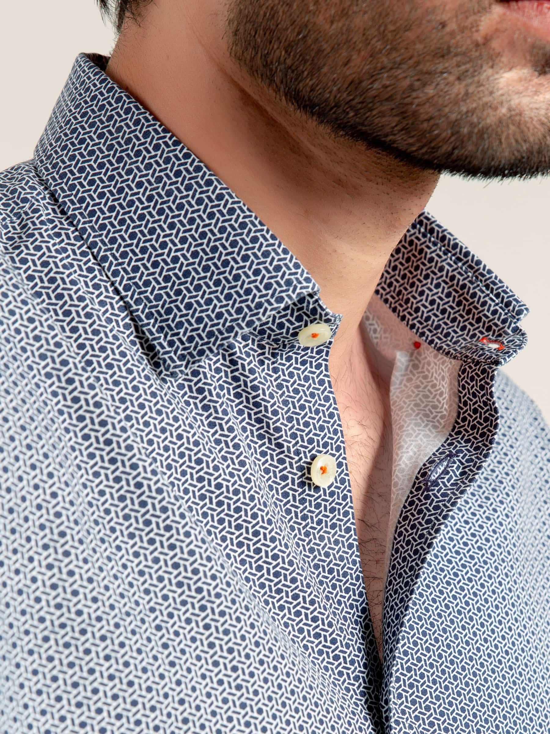 Navy & White Geometric Printed Shirt