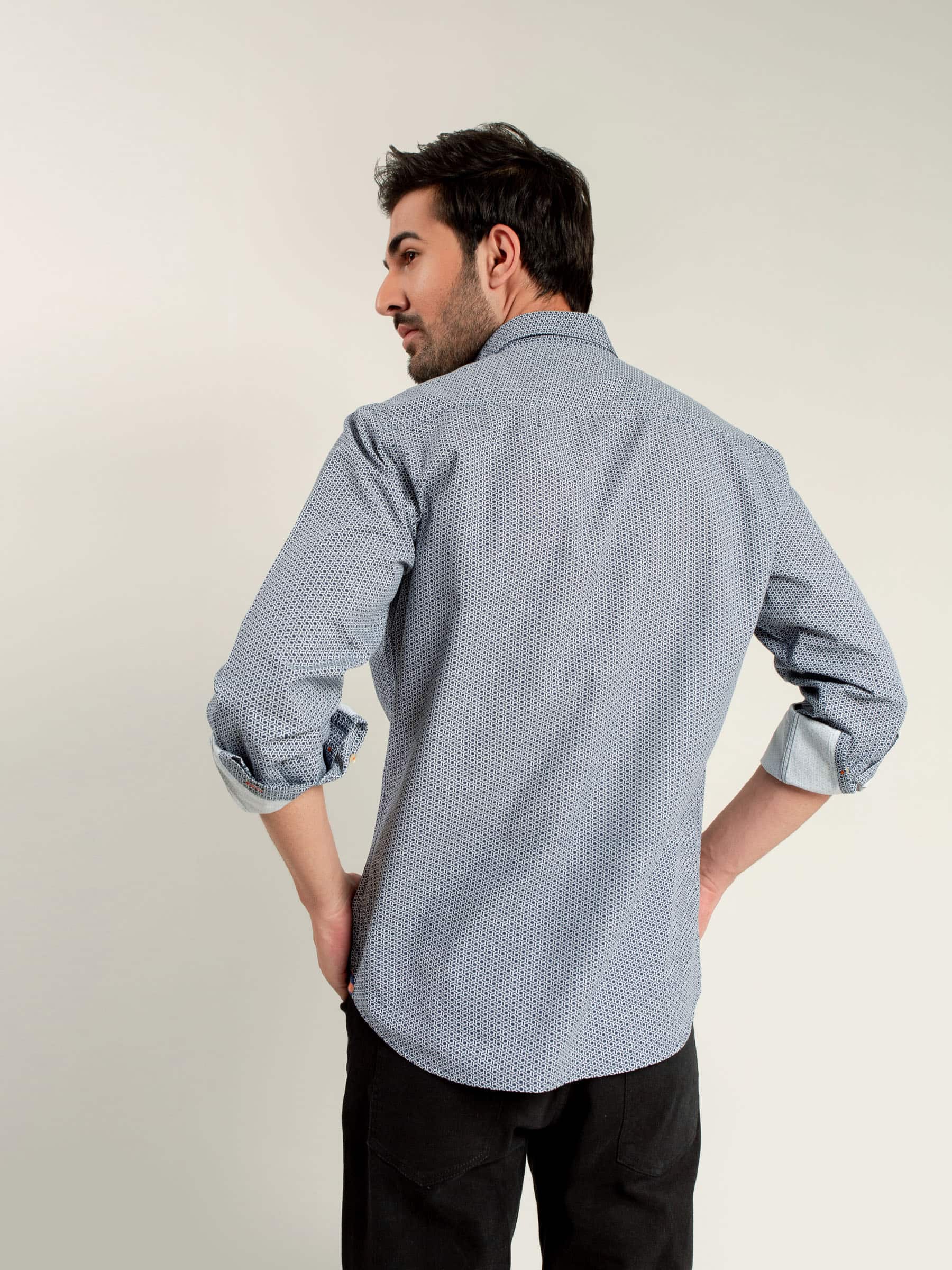 Navy & White Geometric Printed Shirt