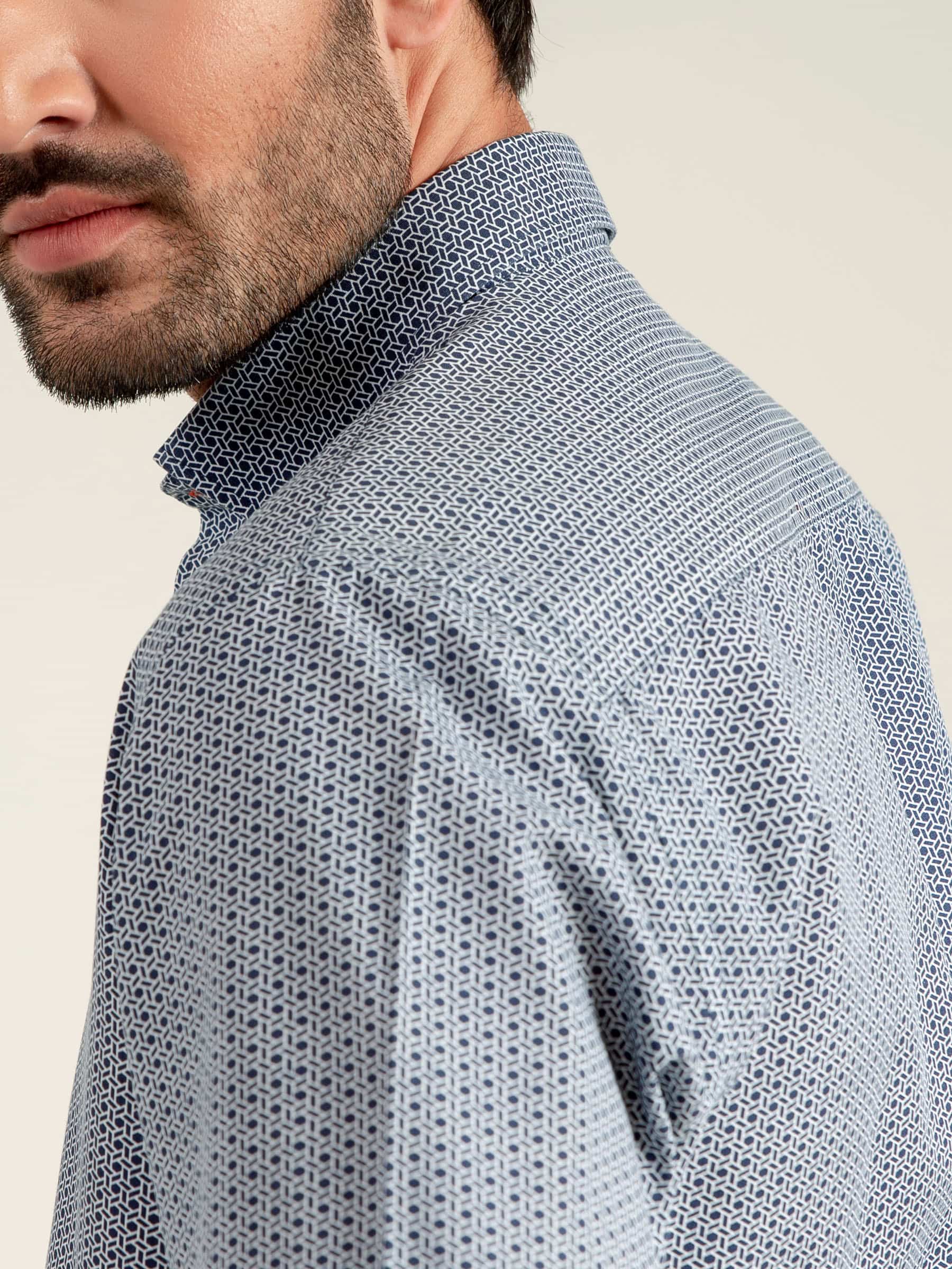 Navy & White Geometric Printed Shirt
