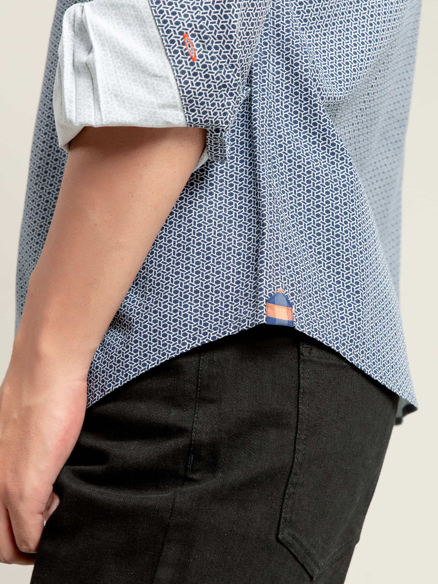 Navy & White Geometric Printed Shirt