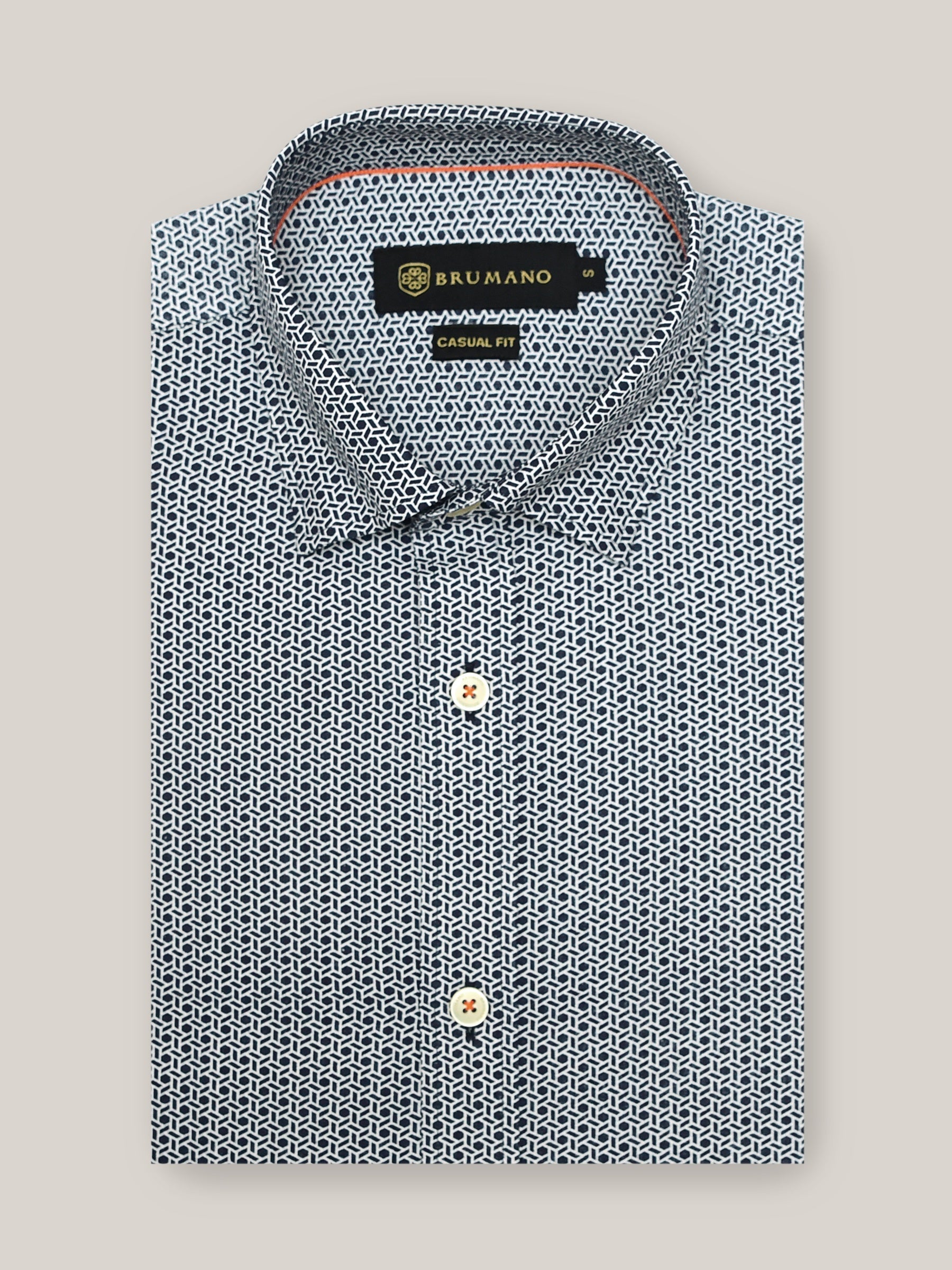 Navy & White Geometric Printed Shirt