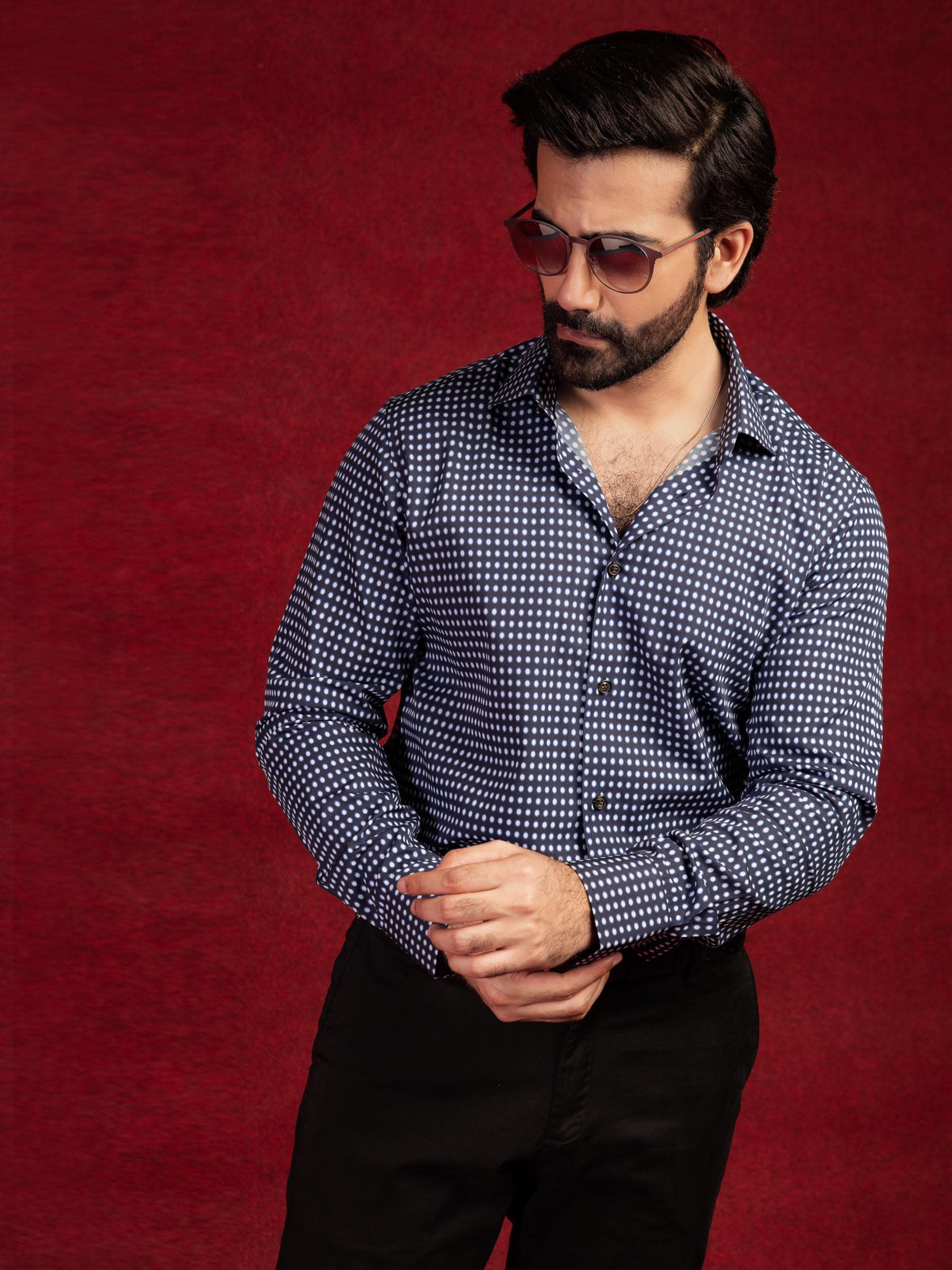 Navy & White Polka Dot Shirt